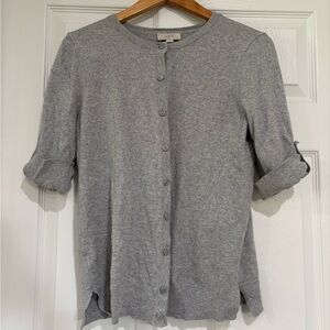 LOFT Heather Gray Button-Up Sweater